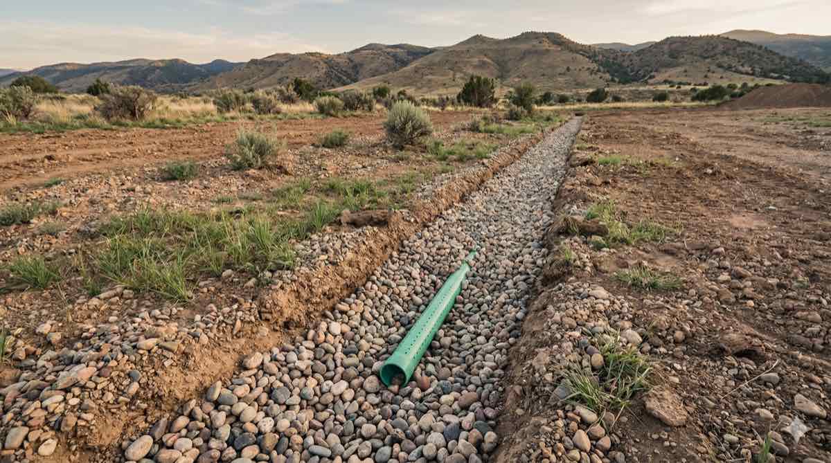 Drainage pipe and gravel trench installation