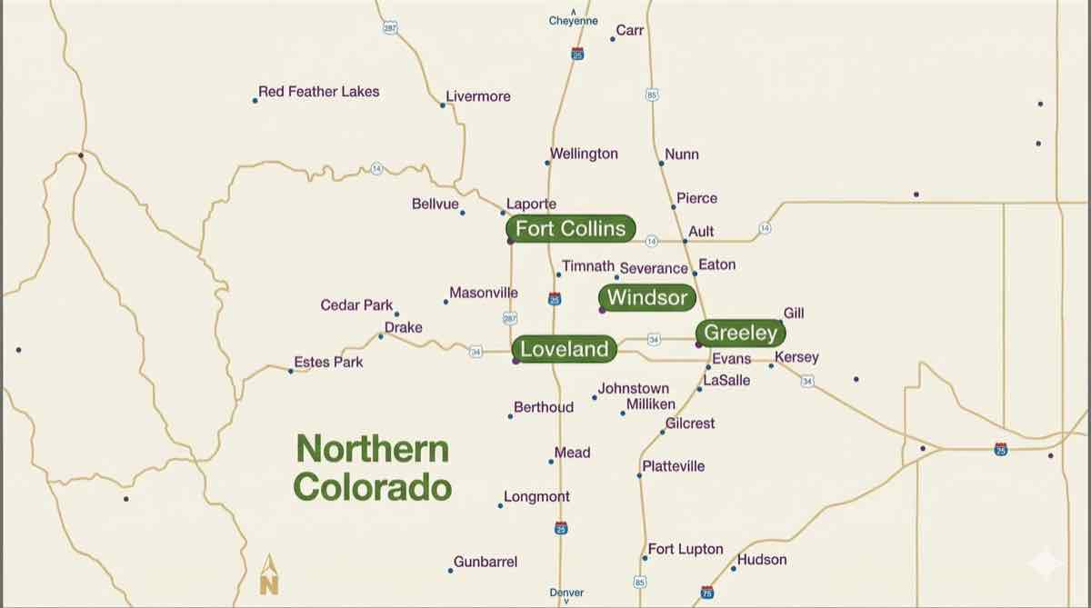 Rangeview Reclamation service area map of Northern Colorado
